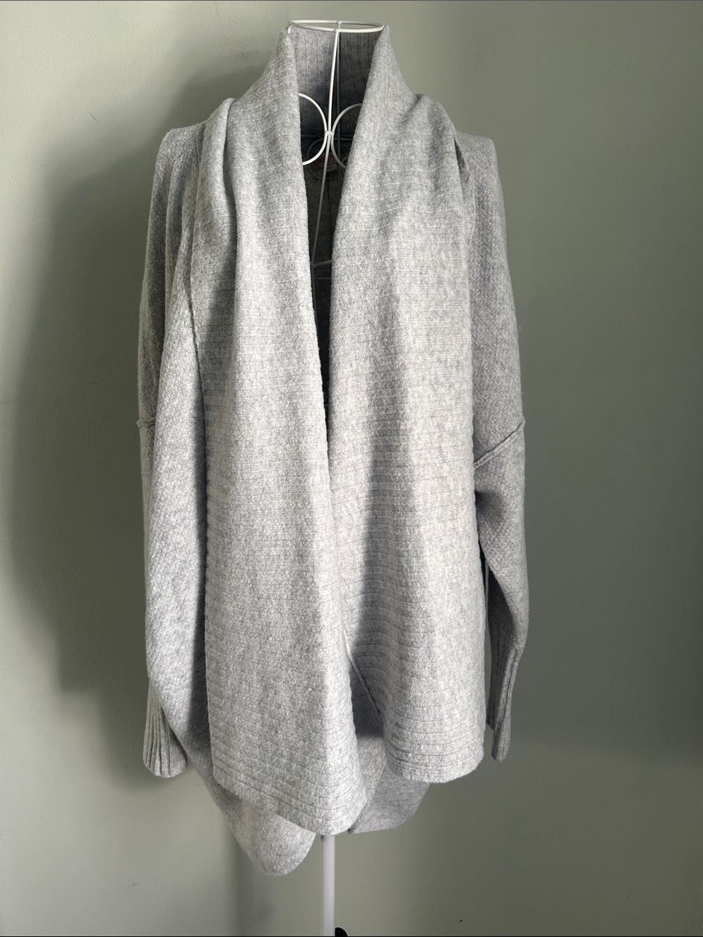 Knox Rose Light Gray Draped Open-Front Knit Cardigan